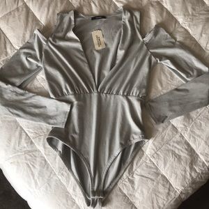 Grey suede like bodysuit